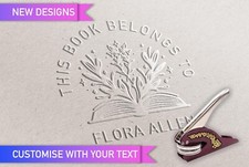 Book Stamp with Book & Flourish Customisable Library Book Embosser Tool or Gift
