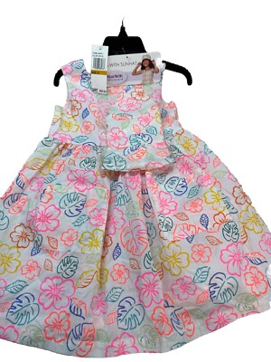 Blueberi Boulevard Dress With Sun Hat White/Floral Size 6 NEW