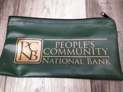 PEOPLE'S COMMUNITY NATIONAL  BANK - Zippered GREEN Money Bag W/ Logo  (10x5.5)