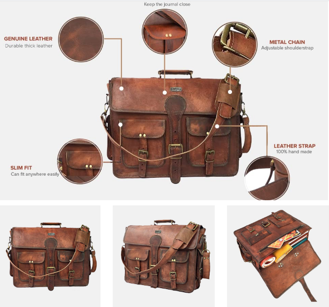 dhk 18 inch vintage handmade leather messenger bolsa laptop briefcase computer satchel bolsa