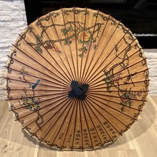 RARE VINTAGE PAPER  WOOD ORIENTAL DECORATIVE UMBRELLA