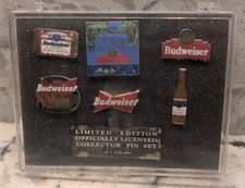Vintage Budweiser Beer Limited Edition Collector Pin Set with Case