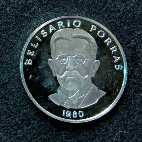 1980 Panama Porras Gem Proof 5 Balboas Silver Coin, Low Mintage, Edge Lettering