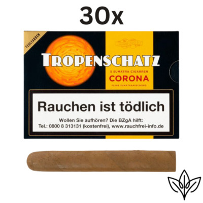 30 Packungen Tropenschatz Corona Sumatra mit je 5 Zigarren 0,90  je Stück