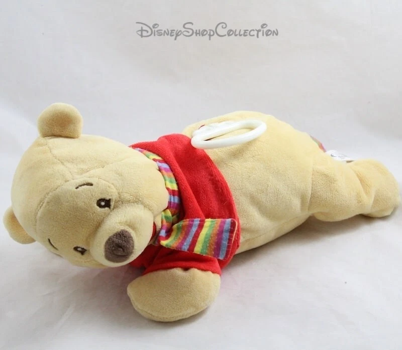 Peluche musicale Winnie l'ourson NICOTOY Disney tee shirt écharpe rayée 32 cm - Photo 1/1