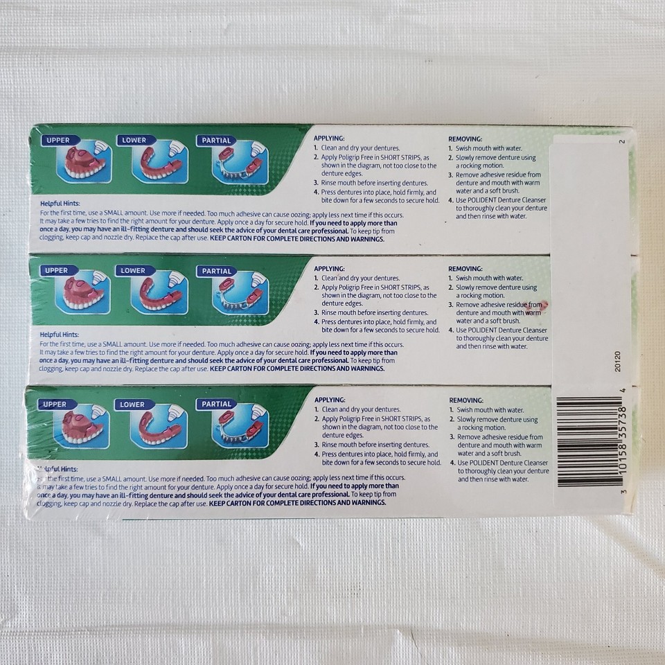 POLIGRIP 3 Pack 2.4oz Zinc Free Denture Adhesive Cream Super Strong