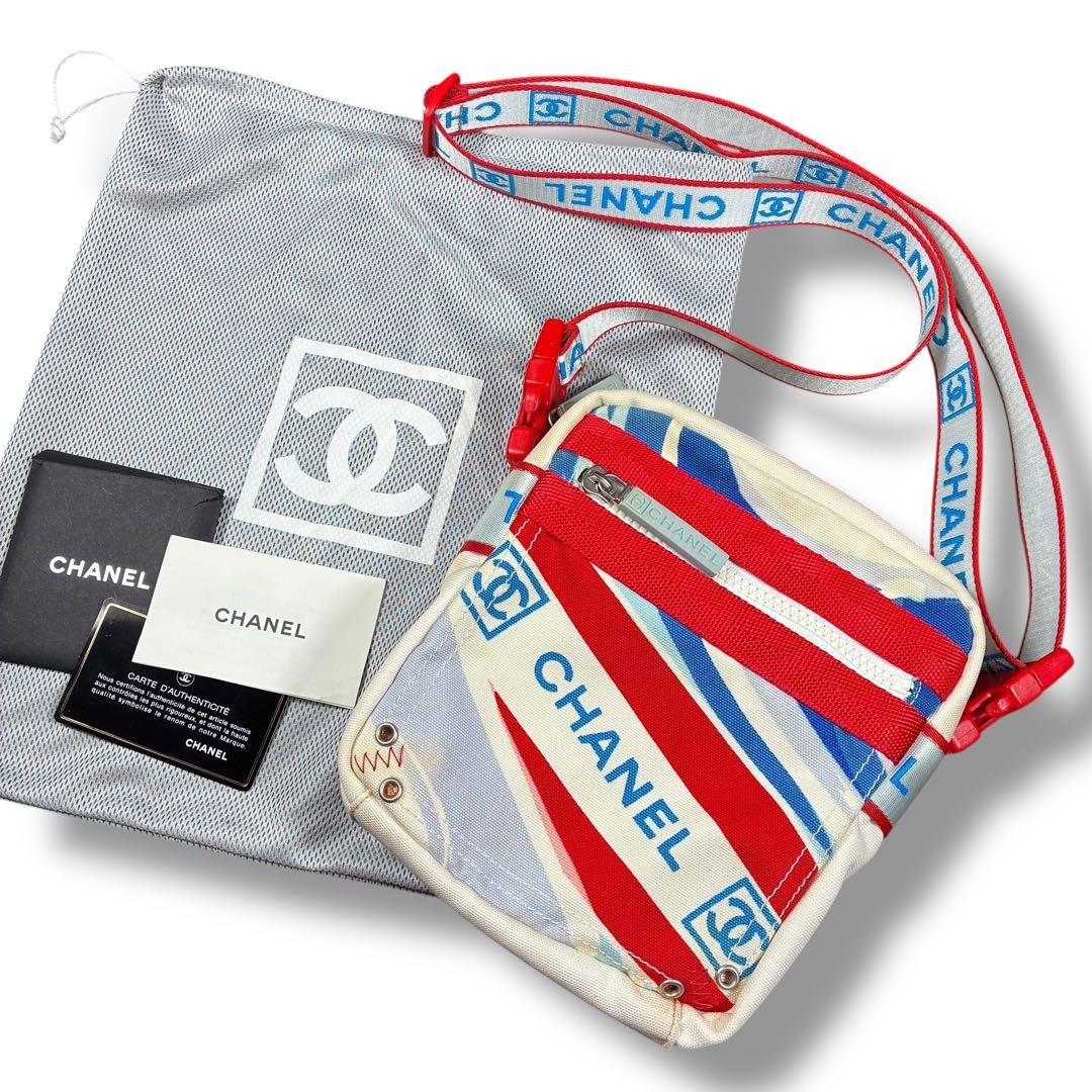 Chanel Vintage Surf Line Canvas Shoulder Bag High Summer Rare New From Japan