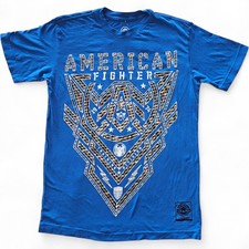 Men's American Fighter Premium Athletic White Camo MMA Blue T-Shirt XS-4XL