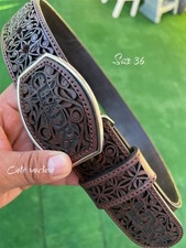 Belt Leather Cincelado Corte Laser Cowboy Color cafe Cinto Ranchero Size 36