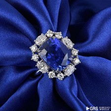 9.08ct Unheated Cornflower Blue Sapphire Diamond Halo Ring GRS Cert 18ct Gold