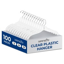 SereneLife 100 Pack Transparent Plastic Hangers - Crystal Clear