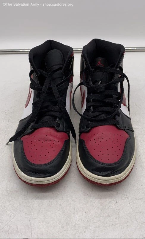 Zapatillas deportivas Nike Jordan 1 Mid negras nobles rojas-blancas para hombre talla 12,5 Foto 2 de 4