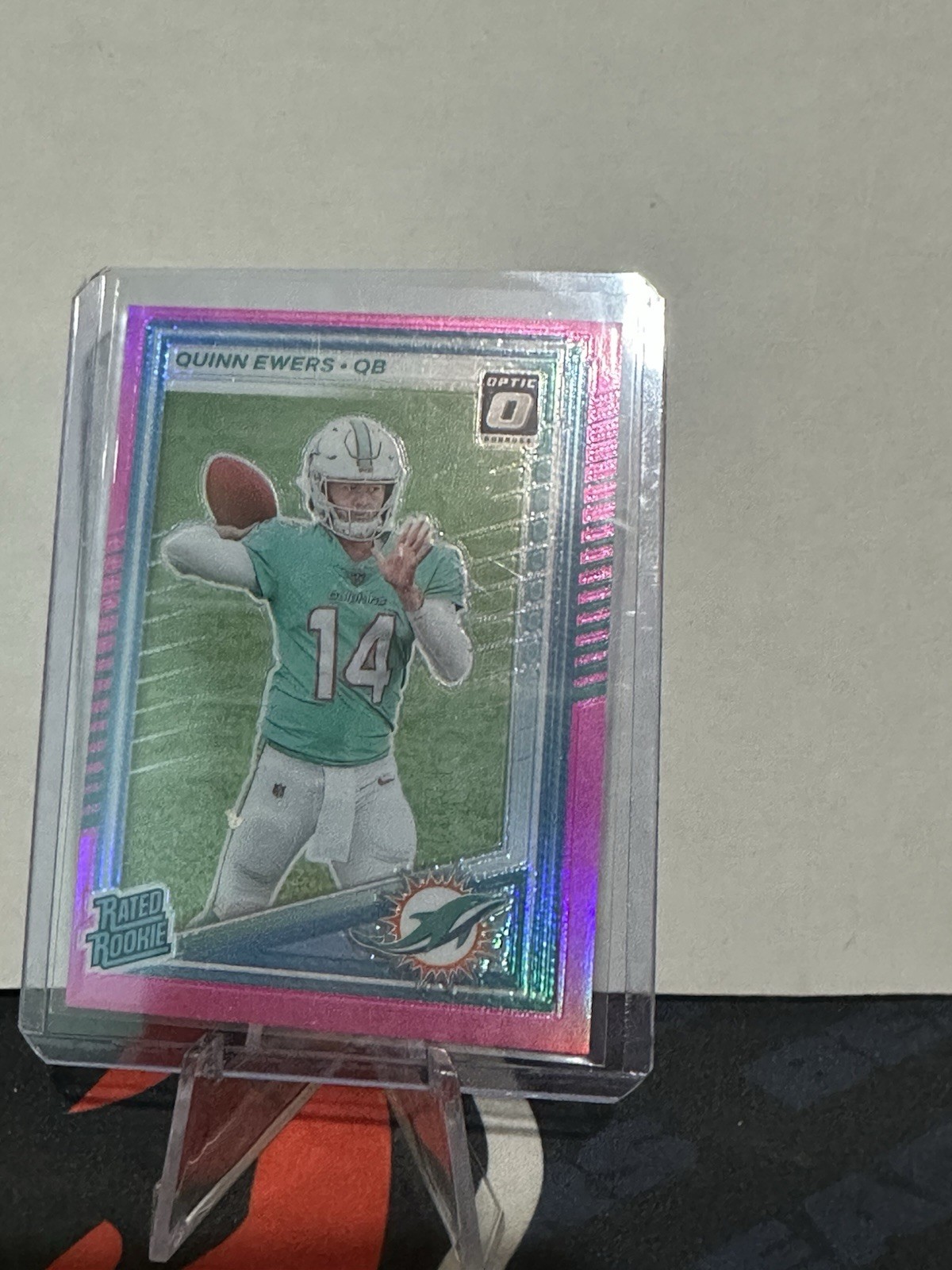 2025 Panini Donruss- Rated Rookie Quinn Ewers #342 Optic Preview Pink Prizm (RC)