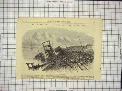 Original alter antiker Druck 1866 Hurricane Nassau Providence Schiffswracks Kai