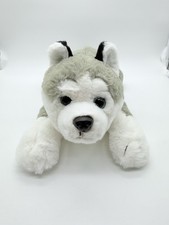 FAO Schwarz Plush Wolf Husky Dog Gray White Stuffed Animal Blue Eyes Soft 14"