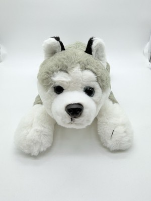 FAO Schwarz Plush Wolf Husky Dog Gray White Stuffed Animal Blue Eyes Soft 14''