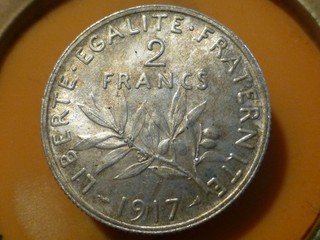 2 FRANCS SEMEUSE (ARGENT) 1917 RECHERCHEE & RARE QUALITE SUP ! 10 00gr !