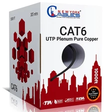 CAT6 Plenum (CMP) 1000ft Solid Copper 550MHz 23AWG UTP Bulk Ethernet Cable Blue