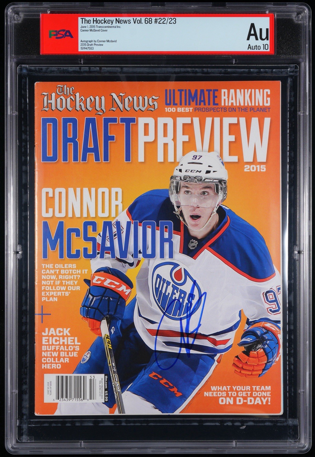 Connor McDavid Signed 2015 The Hockey News Rookie Draft Magazine PSA 10 AUTO