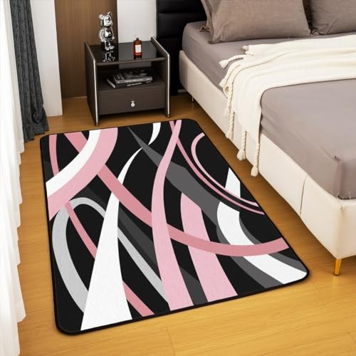 Pink Black Grey White Living Room Rugs for Girls Kids Area 5' x 6'6" Multi 17 - Picture 5 of 8