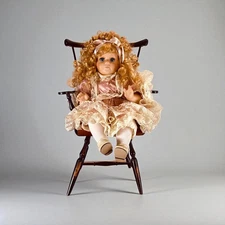 Vintage Leonardo Collection Porcelain Doll Olivia 33cm long w/ Chair