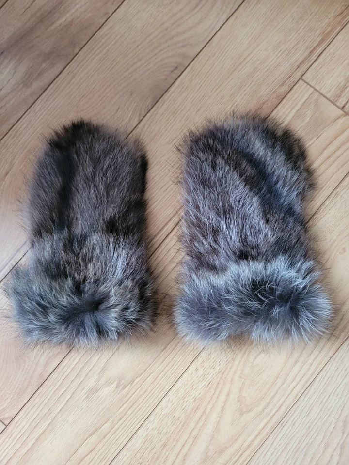 Mittens For Women & Men,  Real Raccoon Fur And Leather. Fleece Lining - Handmade - Image 2 of 4