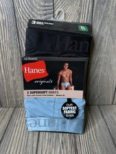Hanes Originals Premium Men's SuperSoft Briefs 3pk - Blue/Black XL