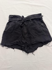 PacSun Shorts Womens 28 Black Paperbag Mom High Rise Denim Cutoff Raw Hem Belted
