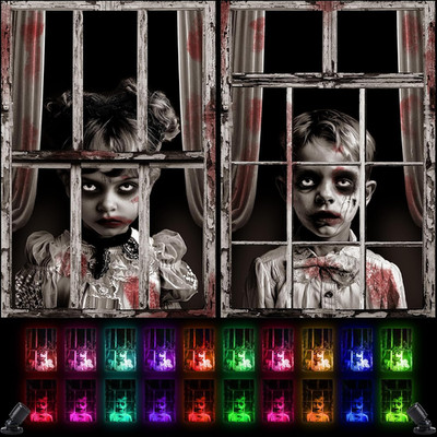 12 Pcs Halloween Ghost Window Decoration with Spot Lights,Horror | Scary Silhoue