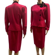 80s Nipon Boutique Pink Tailored Wool Pencil Skirt Suit Vintage W 26