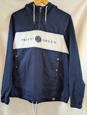Pretty Green Acresfield Overhead Smock Jacket Medium Navy Hooded Anorak Logo