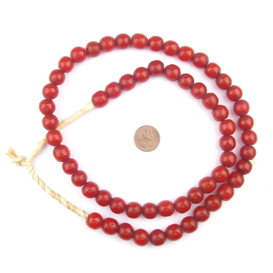 Cuentas redondas de resina ámbar de arándano 12 mm Kenia rojo africano agujero grande hechas a mano Foto 2 de 3