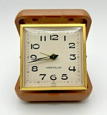 Vintage Beige Westclox Folding Portable Travel Alarm Clock 1960s - WORKS!