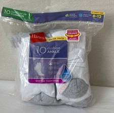 Hanes Womens Cushion Ankle Socks 10-Pack Moisture-wicking White Size 8-12 SH13 