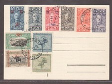 1932 Belgian Congo card 10 stamps Stanley + elephant