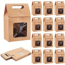 24pcs Kraft Paper Gift Box Folding Box with Window and Die Cut Grip Hole