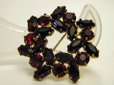 Broche Tchécoslovaquie Tchèque Bohême Grenat Verre Jablonex e 252 - Photo 1/4