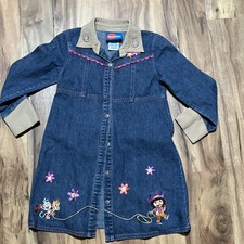 VTG Nick Jr Dora The Explorer Girls Embroidered denim Rodeo Dress Size 6x Rare