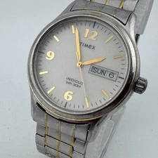 Timex Quartz Watch Men 30m Dual Tone Stretch Band Day Date Analog New Battery