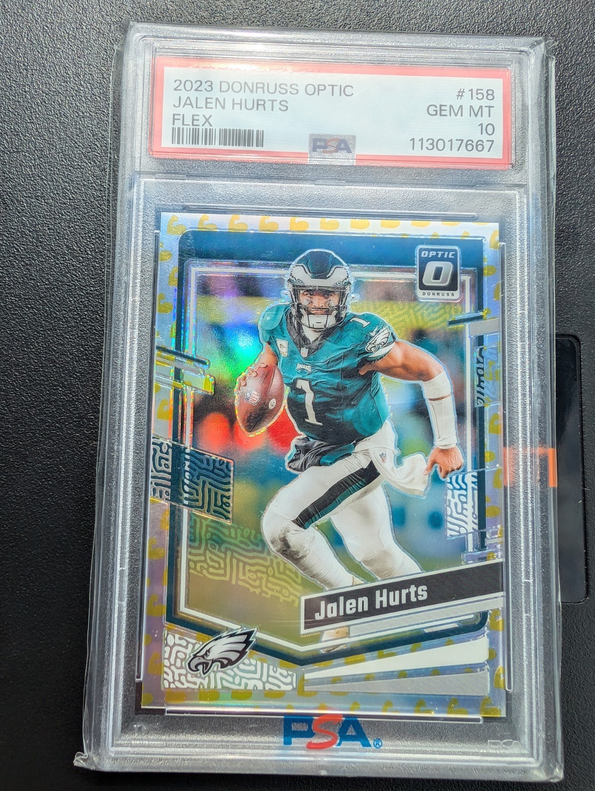 Jalen Hurts 2023 Donruss Optic Flex Emoji Prizm SP /149 PSA 10 – POP 3