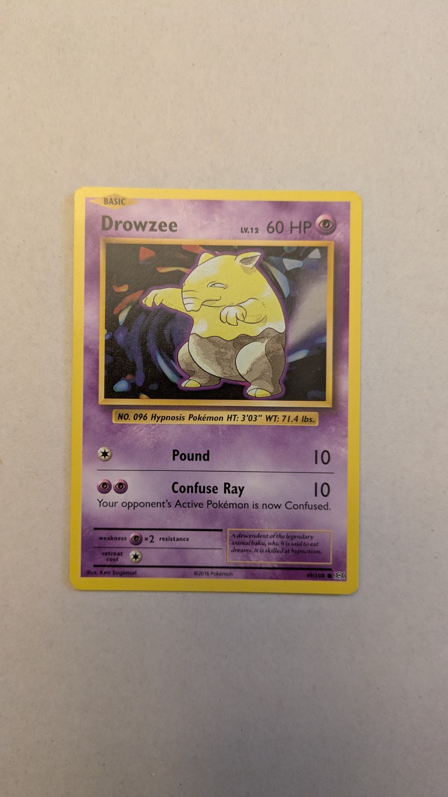 Pokemon TCG Drowzee 49/108 Evolutions Regular Common ENG 2016 60 HP Sugimori