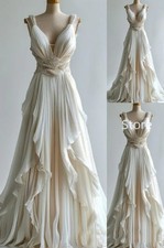 Ivory Beaded V-Neck A-Line Wedding Dress Lace-up Long Floor Length Bridal Gowns