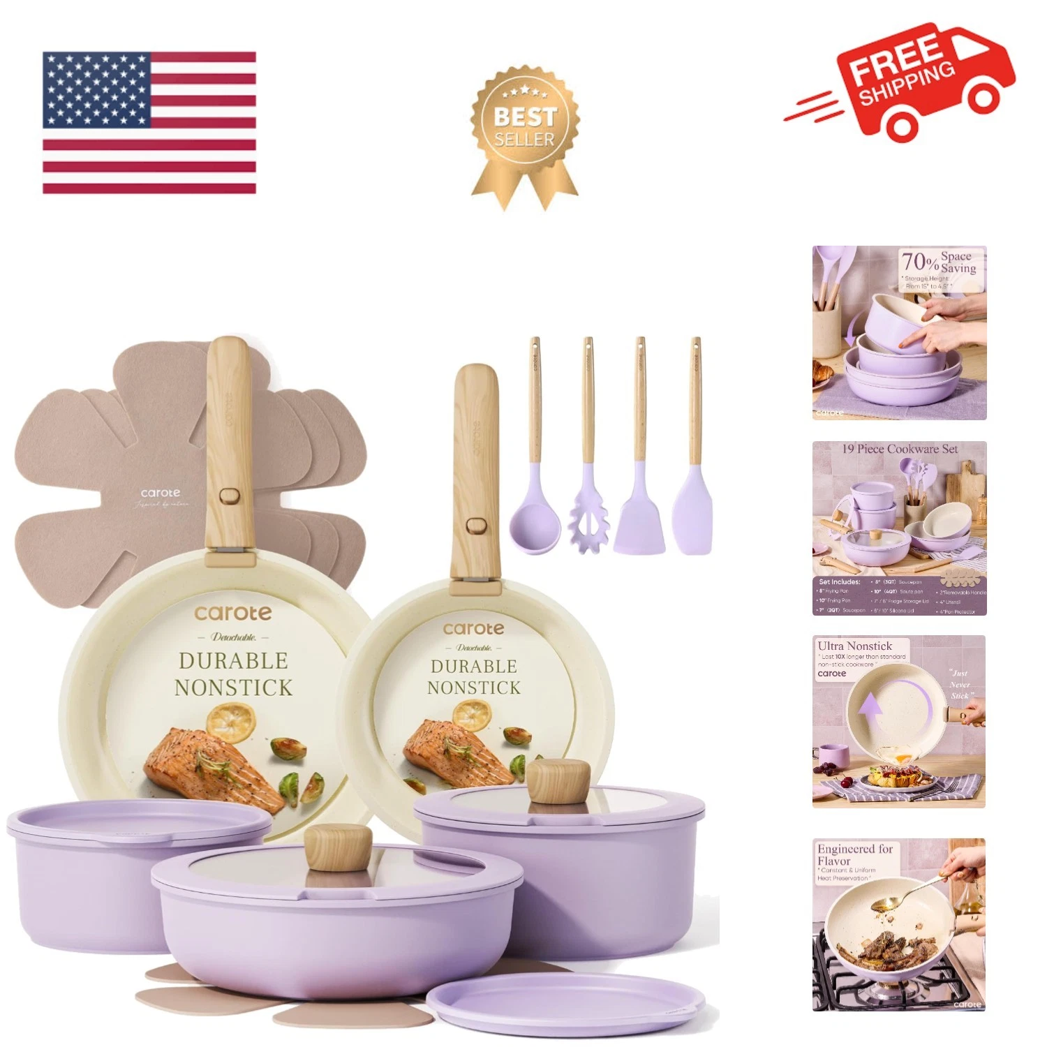 Pots and Pans Set Non Stick, Cookware Sets, 19pcs Kitchen Set, Oven/Fridge Sa...