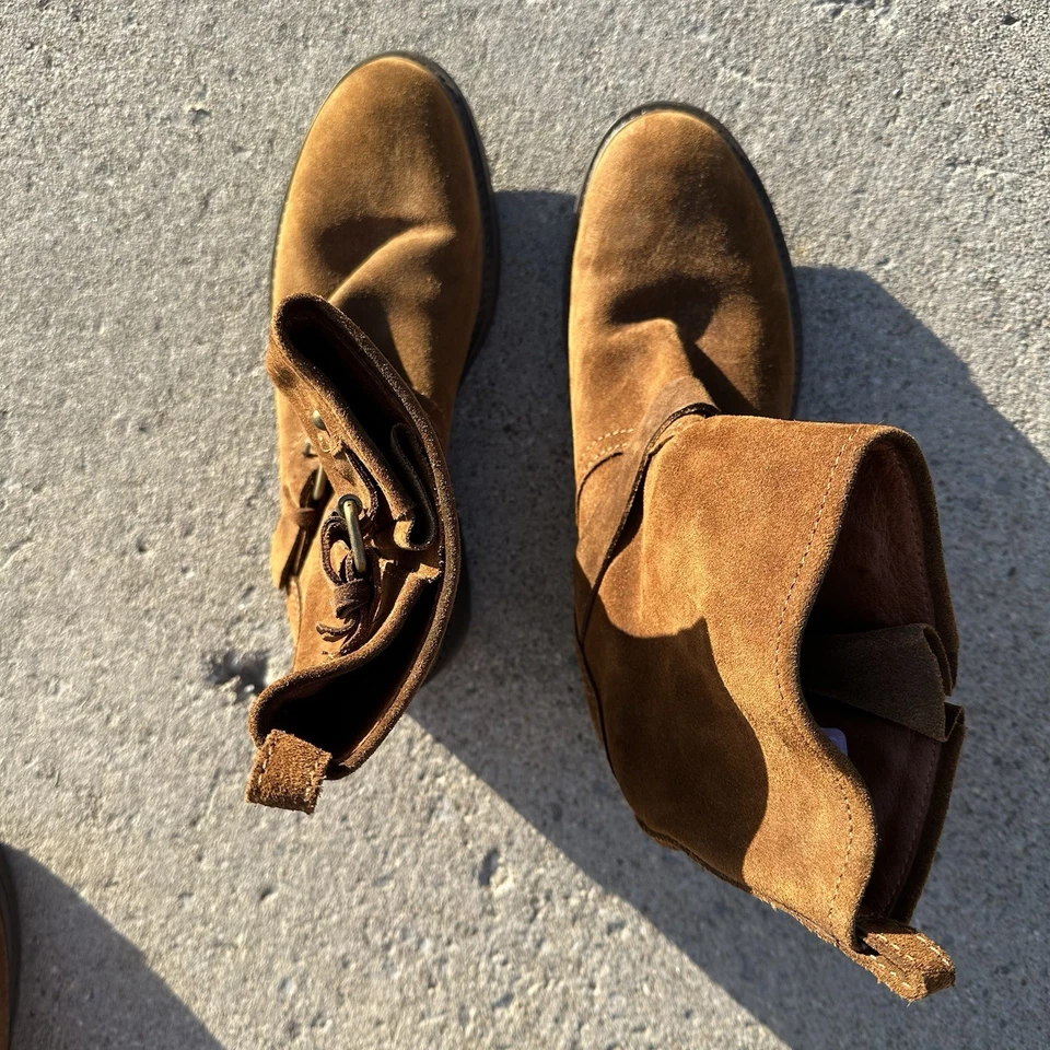 J. Crew 棕色绒面革摩托机车靴女式 7.5 轻量级 Pull On — 第 3/4 张图片