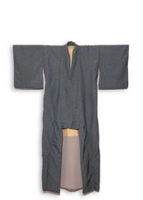 Japanese Kimono Vintage, Authentic Silk Kimono in Grey with Tiny Polkadot