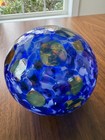 Hand Blown Glass Ornament Blue, White and Neutral Swirl Ignis Chattanooga Studio — photo 4