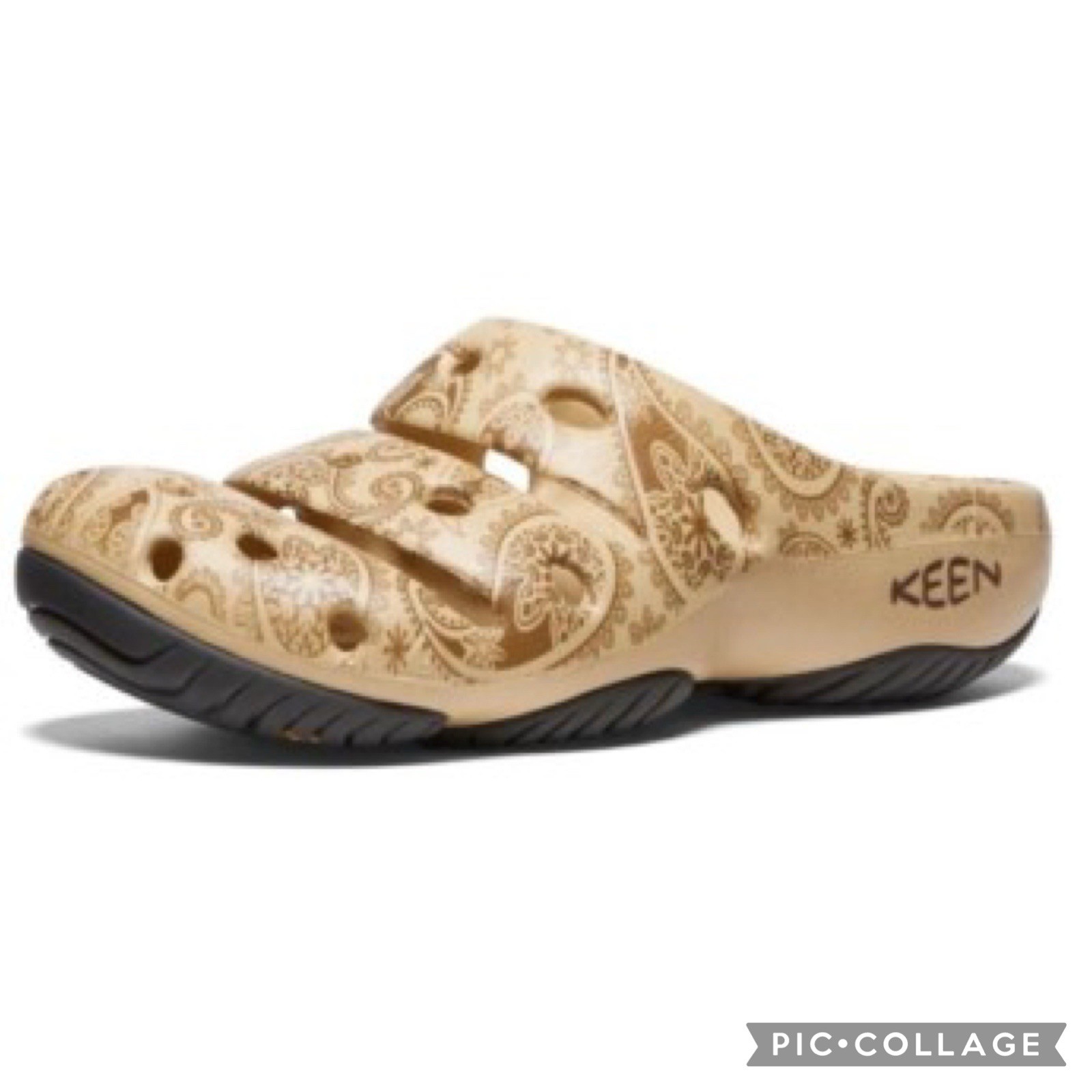 Zoccoli Keen Yogui Arts x THC donna 8 scivoli caffè latte paisley $90