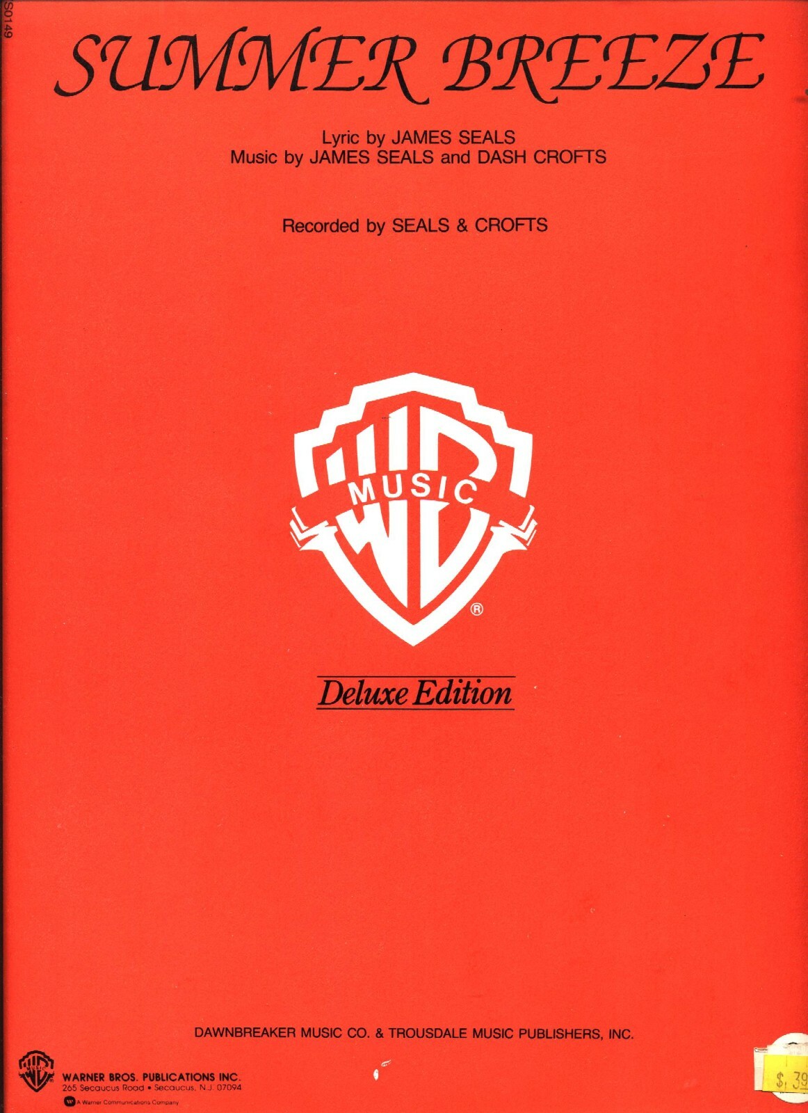 SEALS & CROFTS SUMMER BREEZE SHEET MUSIC DELUXE PIANO/VOCAL/GUITAR