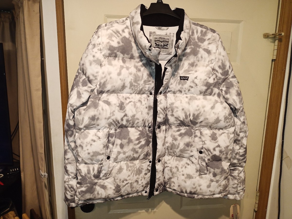 Mens Levi's Grey/White Tie Dye Puffer Jacket Coat XL BRAND NWT