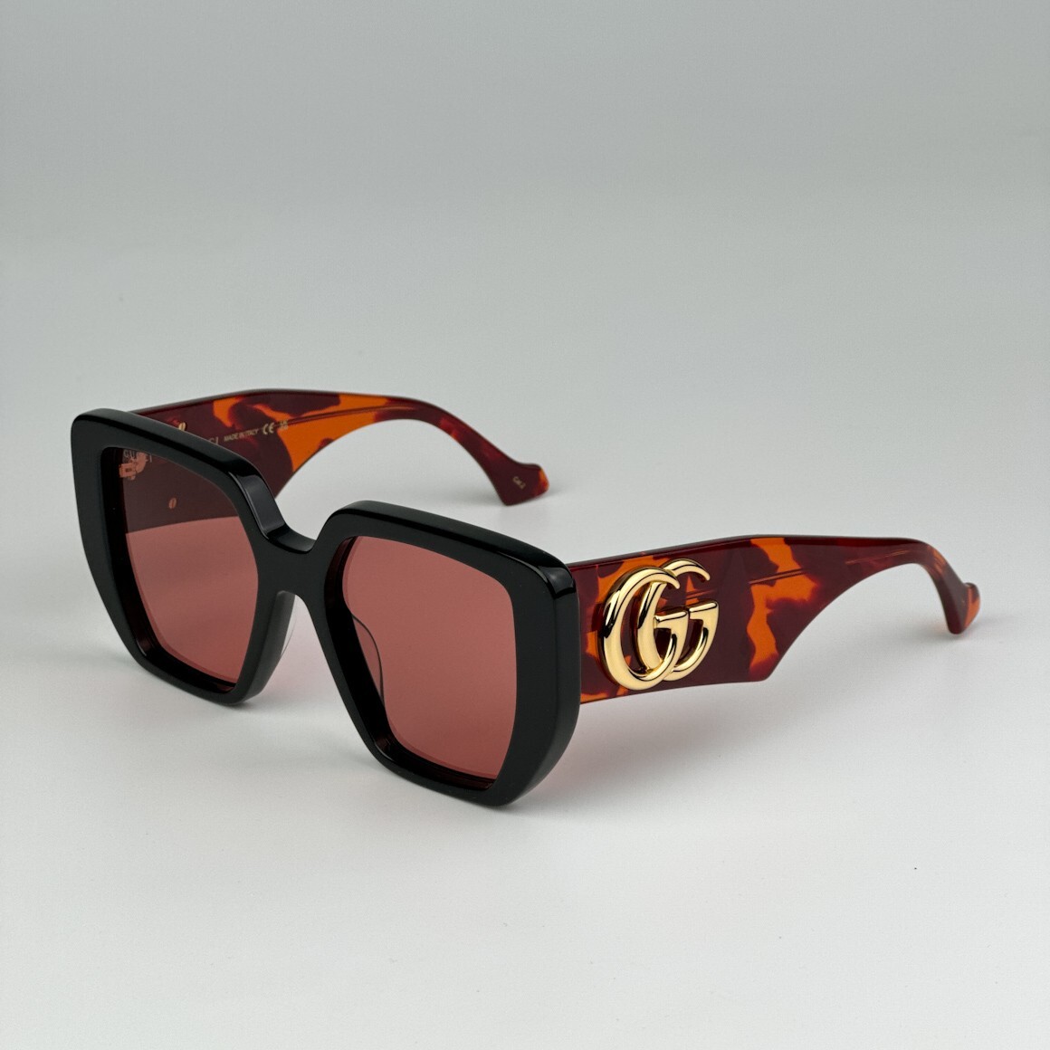 Gucci Men Sunglasses Black Havana Orange Cat Eye GG0956S 009 BRAND